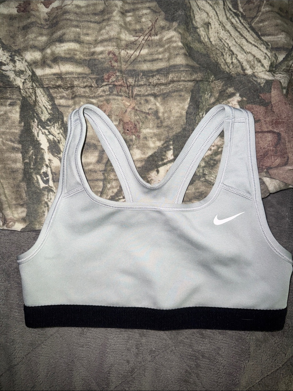 Nike Light Gray and Black Girls' Racerback Sports Bra